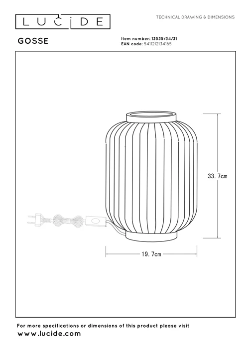 Lucide GOSSE - Tischlampe - Ø 19,7 cm - 1xE14 - Weiß - technisch